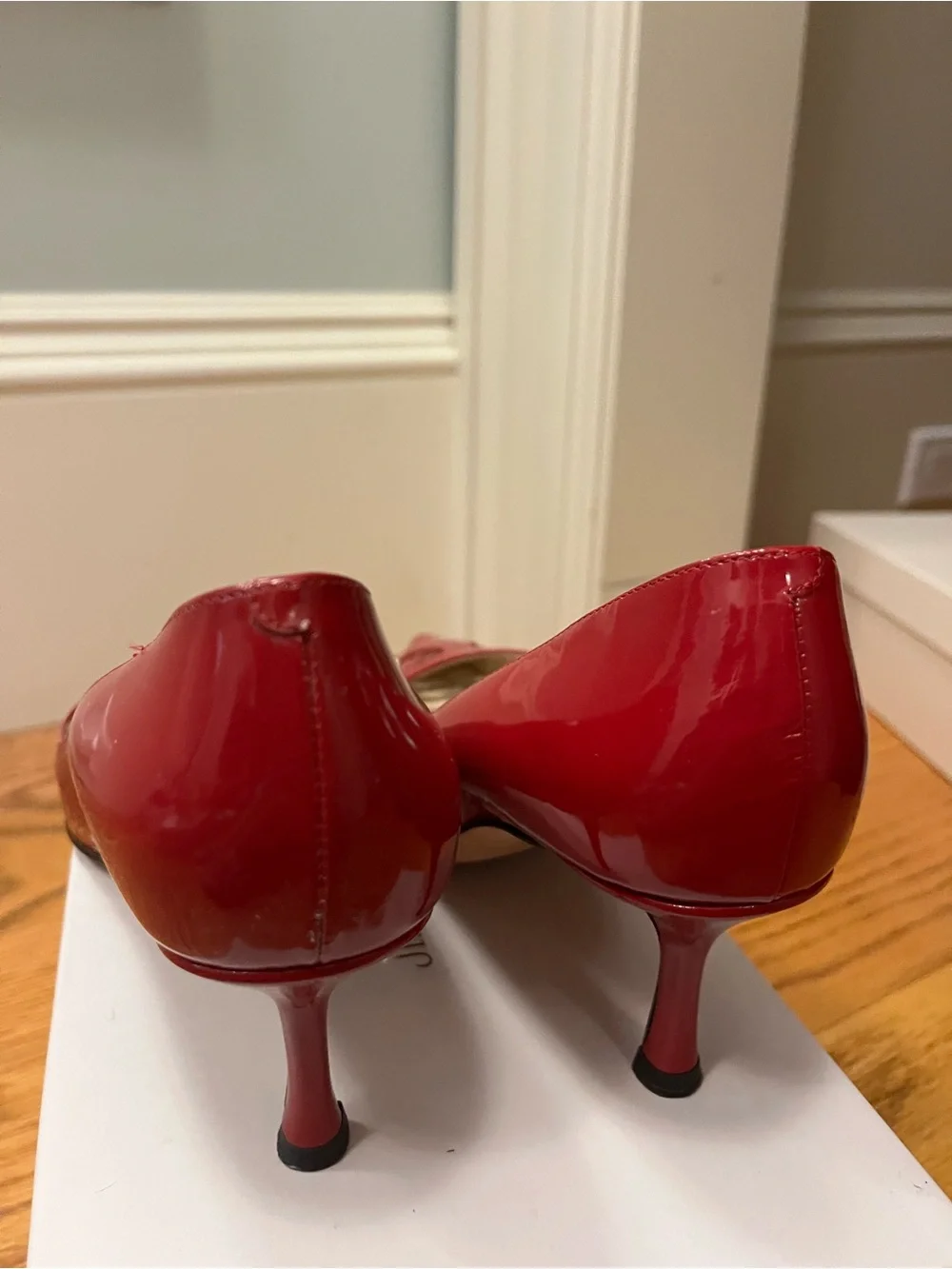 Jimmy Choo Red Patent Pointed-Toe Cutout Pumps